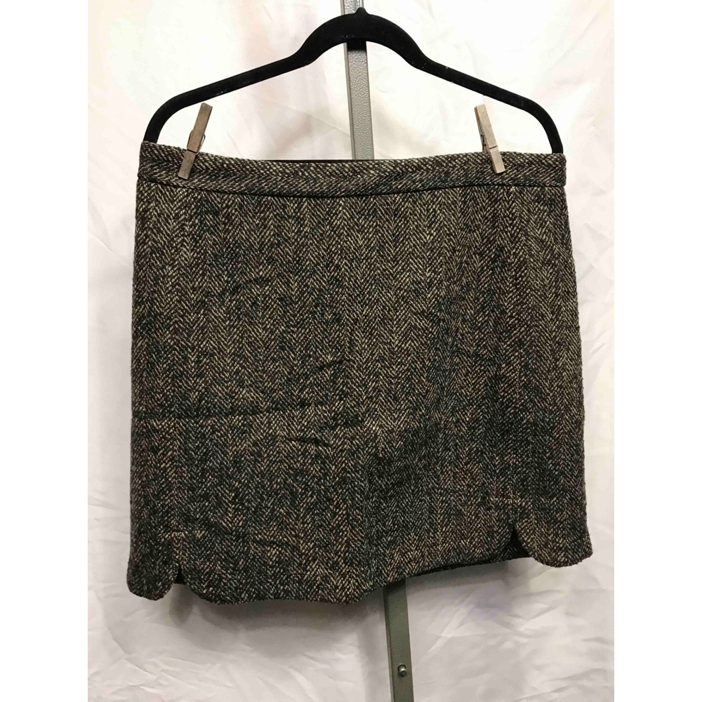 LOFT Women's Size 12 Herringbone Tweed Mini Skirt Black Tan